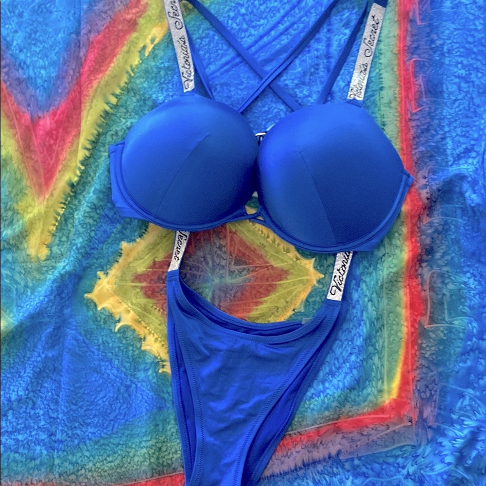 Victoria's Secret Blue Brazilian Rhinestone Accent Bikini! 💣 - Picture 2 of 15